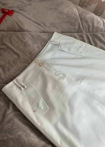 Kadın Mavi Uzun Keten Etek - Görsel 3