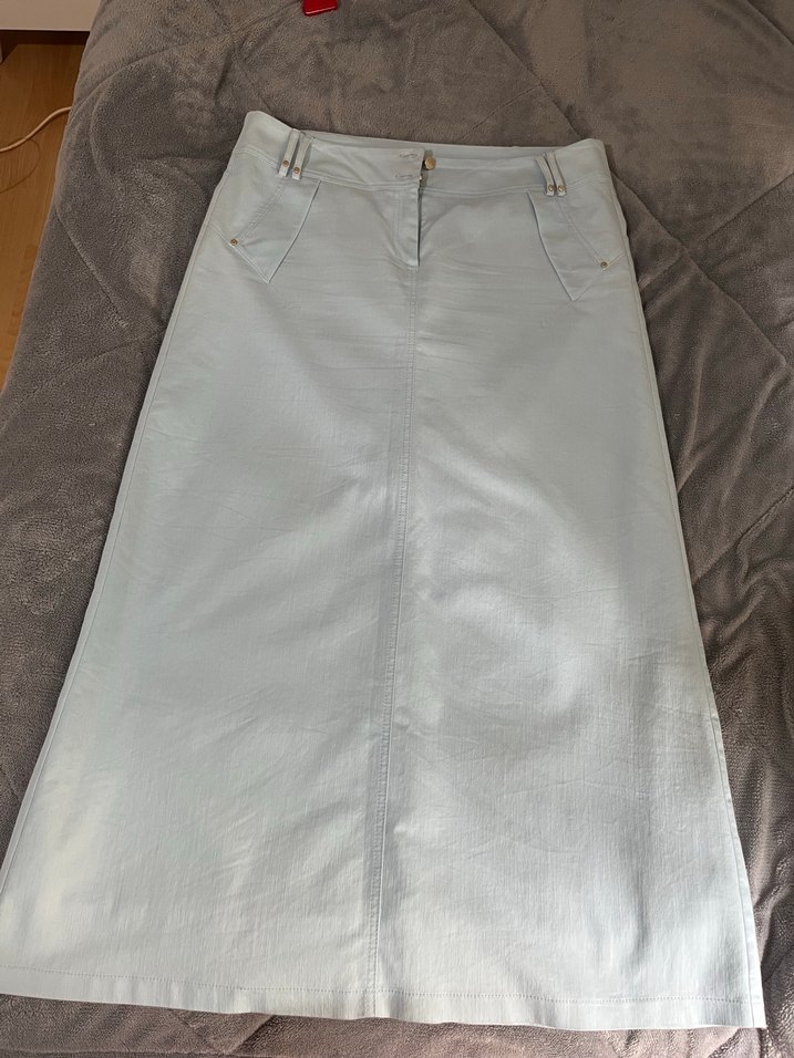 Kadın Mavi Uzun Keten Etek - Görsel 2