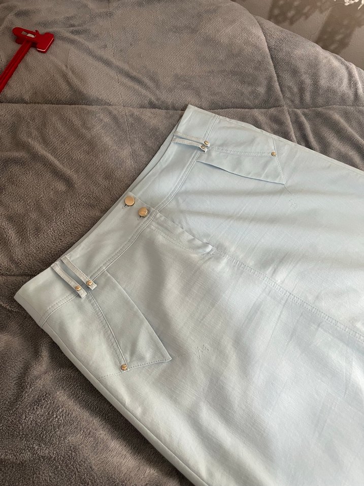 Kadın Mavi Uzun Keten Etek - Görsel 3