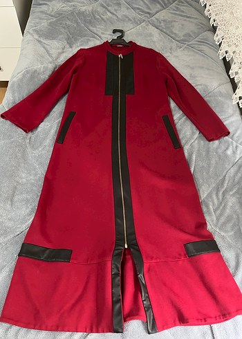 Bordo Fermuarlı Uzun Kadın kap - Görsel 2