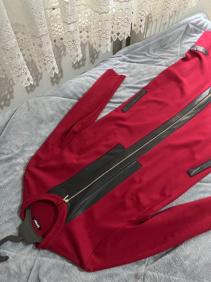 Bordo Fermuarlı Uzun Kadın kap - Görsel 4