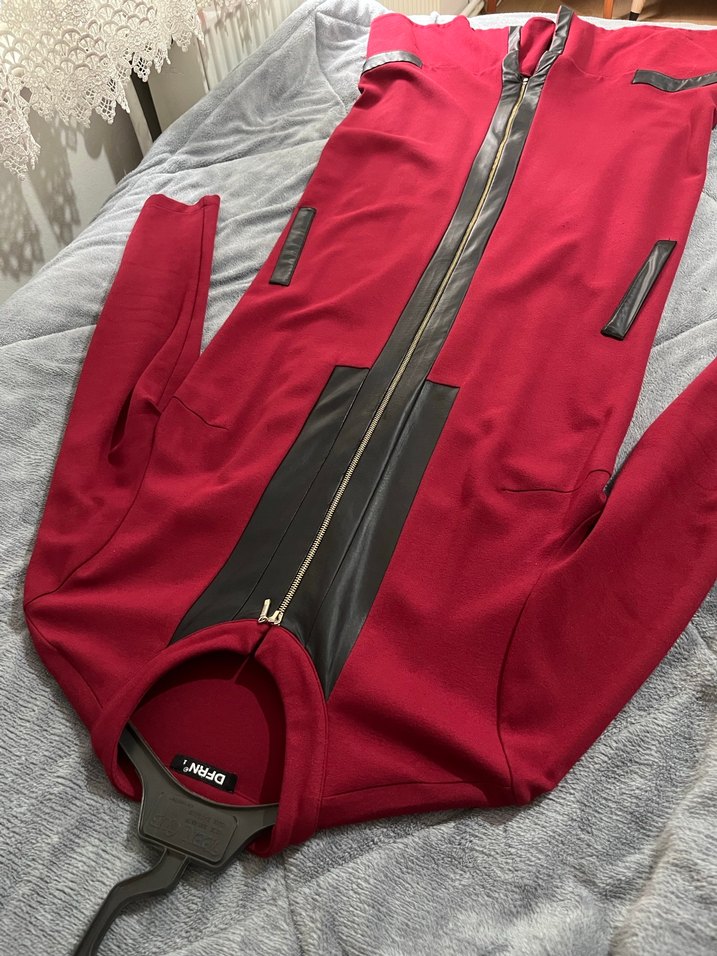 Bordo Fermuarlı Uzun Kadın kap - Görsel 3