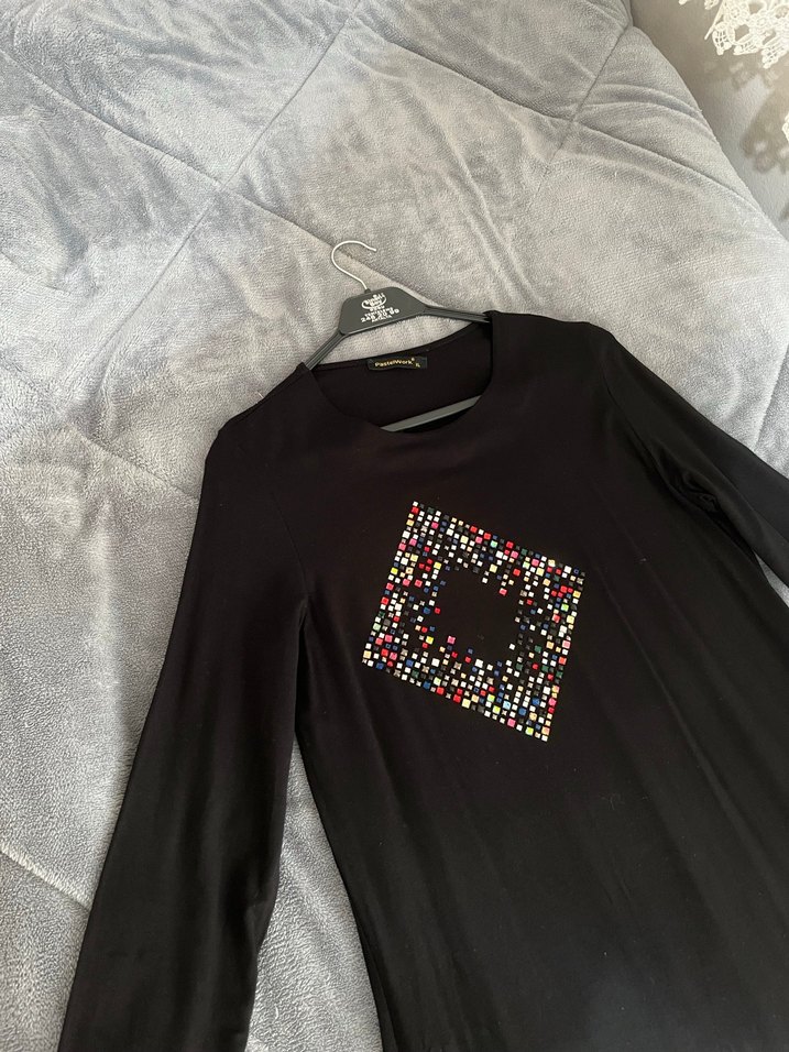 Payetli Siyah Uzun Tunik - Görsel 3