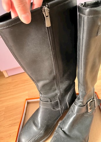 Siyah Deri Tokalı Dizüstü Kadın Çizme - Görsel 2