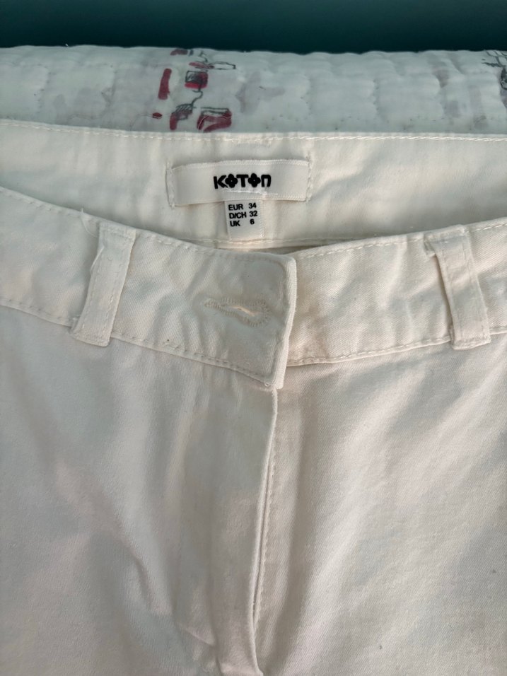 Beyaz Kadın Pamuk Kumaş Pantolon - Görsel 2