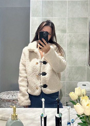 Zara Kürklü Kısa Beyaz Kadın Ceket - Görsel 3