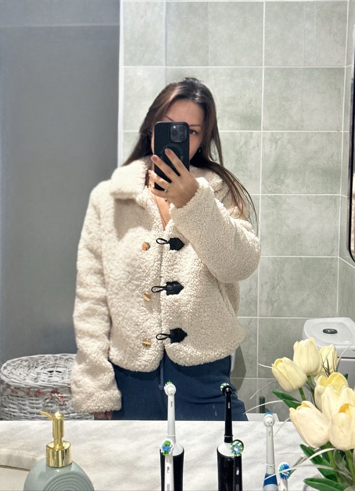 Zara Kürklü Kısa Beyaz Kadın Ceket - Görsel 3