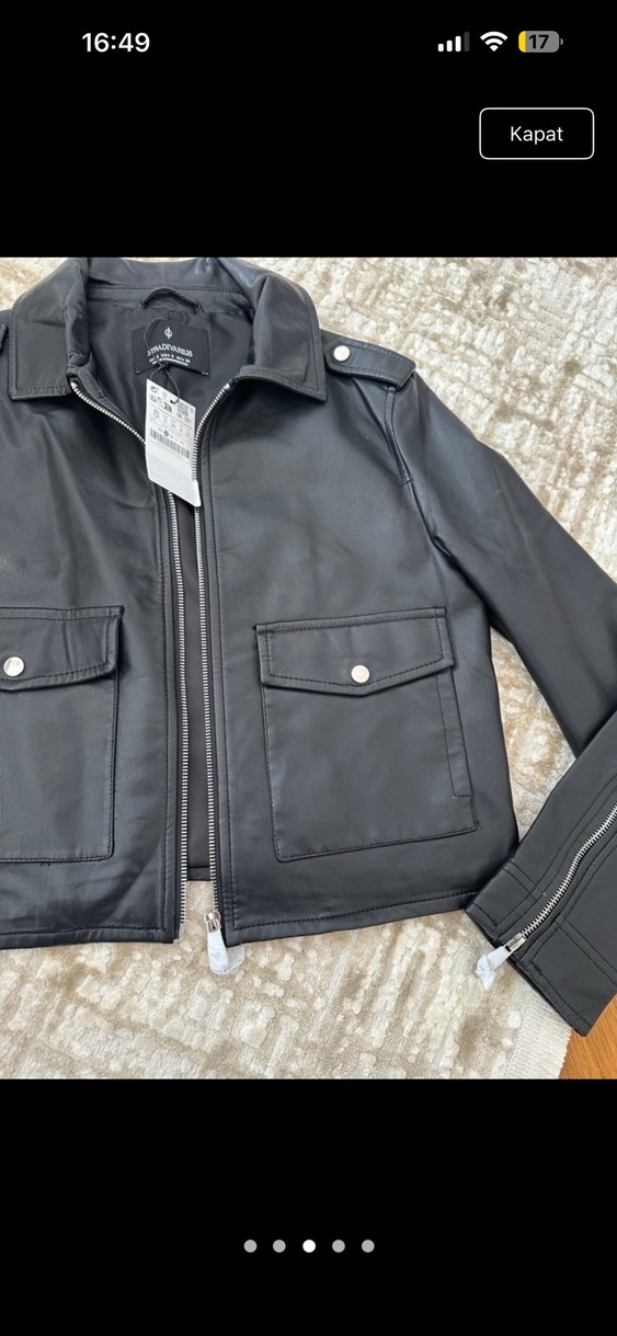 Stradivarius Siyah Deri Ceket - Görsel 3