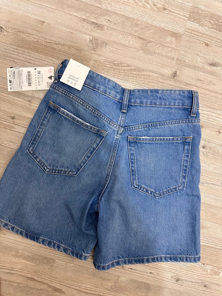 Kadın Mavi Mini Denim Şort - Görsel 3