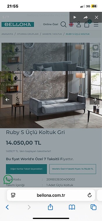  Beden Bellona gri 3 lü koltuk