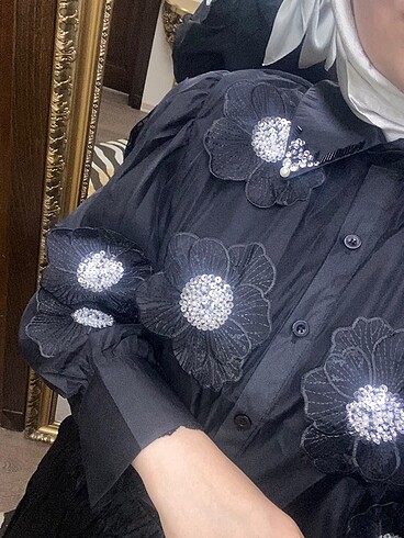 l Beden siyah Renk Abiye takım organze gömlek tesettür etek