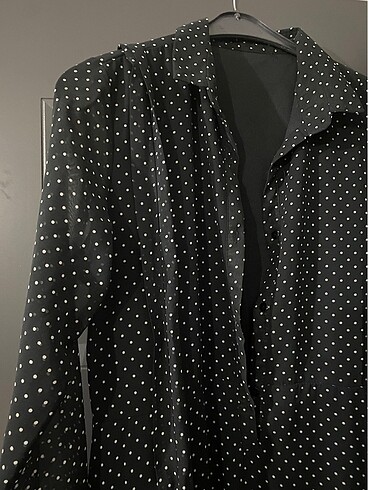 Siyah puanlı şifon uzun elbise - Görsel 5