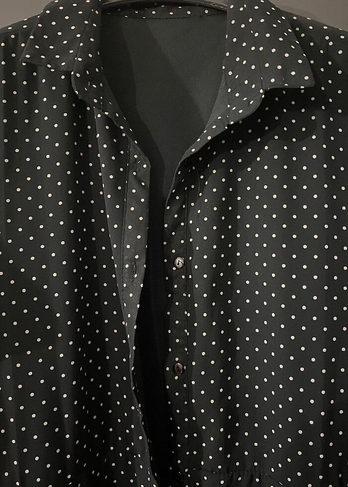 Siyah puanlı şifon uzun elbise - Görsel 2