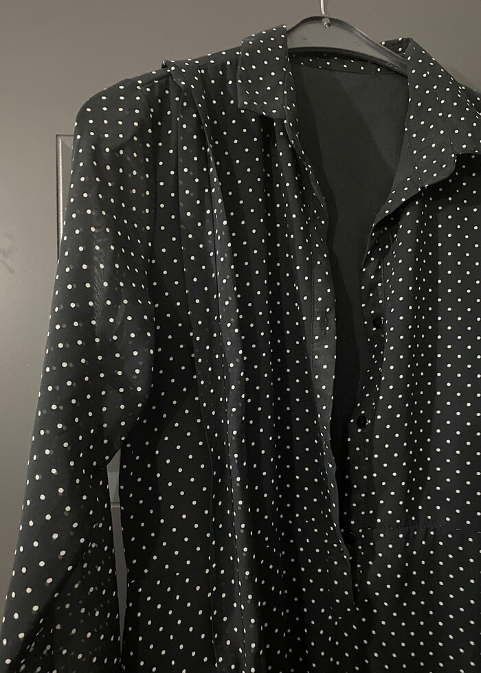 Siyah puanlı şifon uzun elbise - Görsel 5