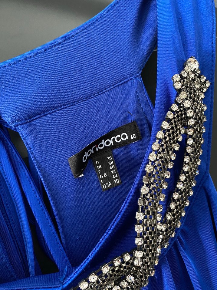 Zincir Detaylı Mavi Uzun Abiye Elbise - Görsel 5