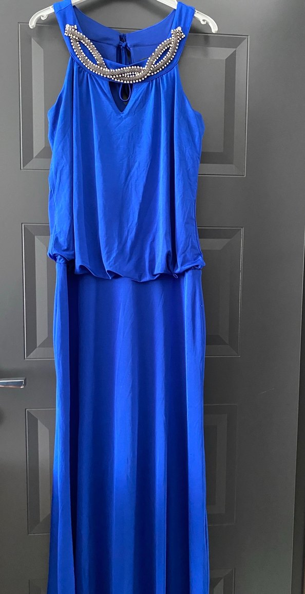 Zincir Detaylı Mavi Uzun Abiye Elbise - Görsel 2