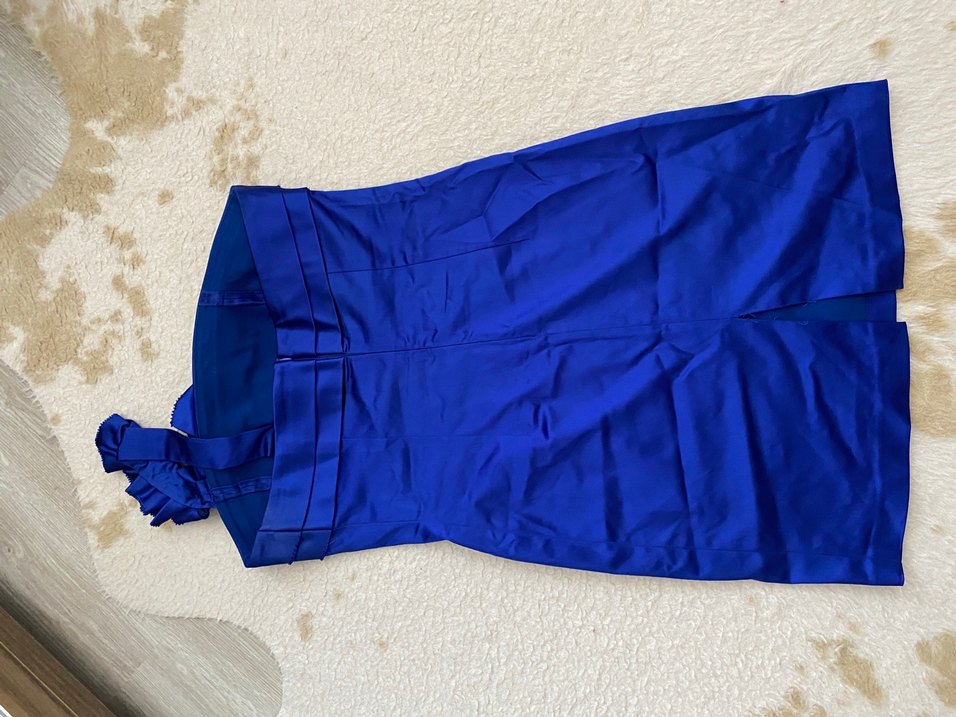 Mavi Drapeli Tek Omuz Midi Elbise - Görsel 3