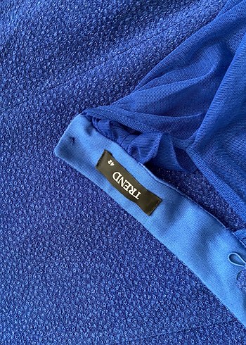 Askısız, Drapeli Uzun Mavi Simli Kadın Elbise - Görsel 7