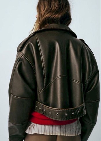 Zara Haki Renk Deri Ceket - Görsel 2