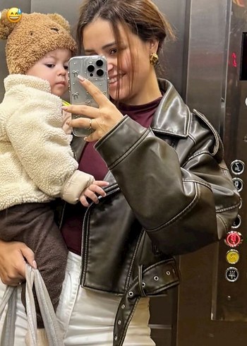 Zara Haki Renk Deri Ceket - Görsel 3