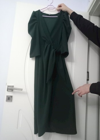 koyu yeşil kruvaze elbise - Görsel 2