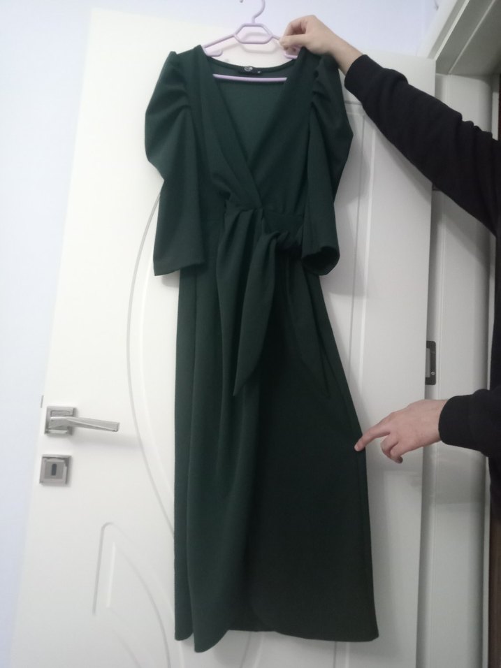 koyu yeşil kruvaze elbise - Görsel 2