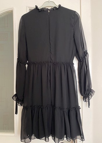 Siyah Uzun Kollu Midi Gotik Mezuniyet Elbisesi - Görsel 2