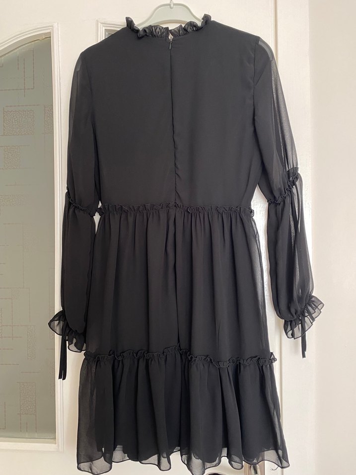 Siyah Uzun Kollu Midi Gotik Mezuniyet Elbisesi - Görsel 2