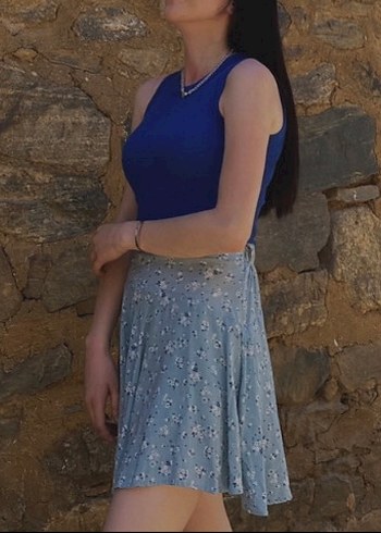 Drapeli Gri Denim Midi Etek