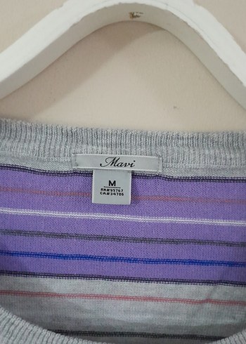 Mor Gri Çizgili Uzun Kollu Triko Kazak - Görsel 2