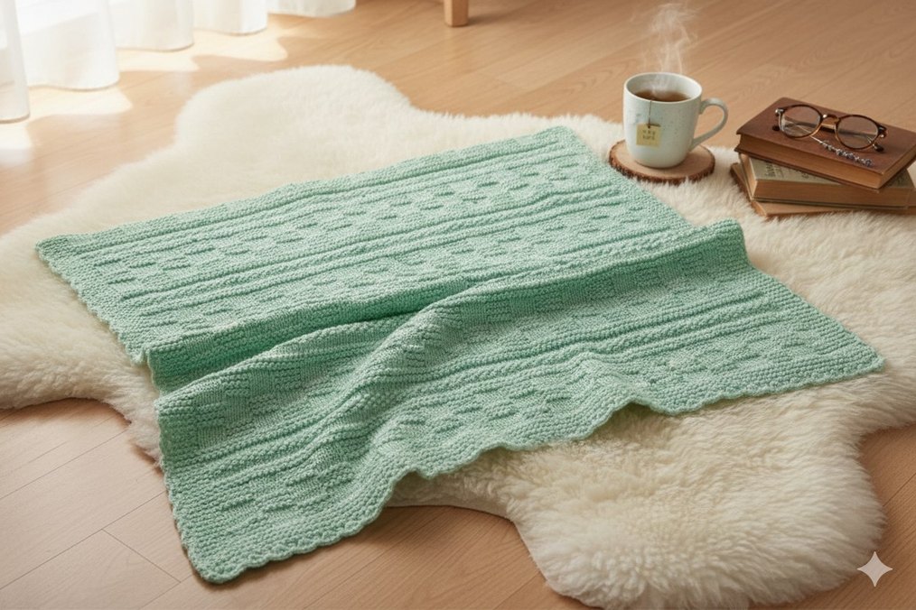 Yeşil Örgü Bebek Battaniyesi - Görsel 2