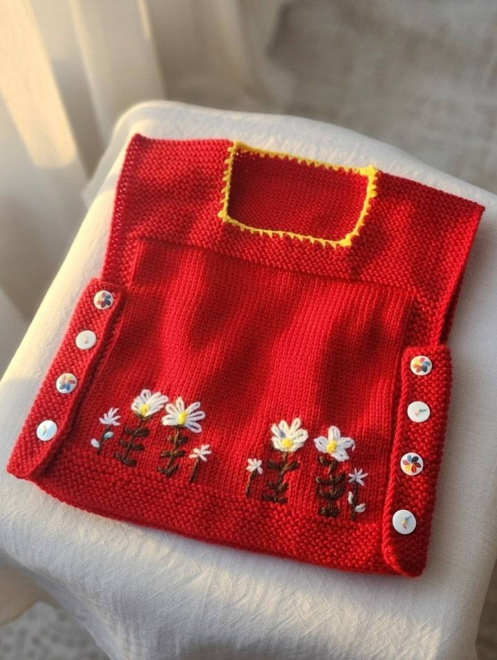 Nakışlı Kız Çocuk Kırmızı Triko Süveter - Görsel 2