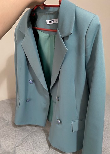 Diğer Mavi Düğmeli Kadın Blazer Ceket