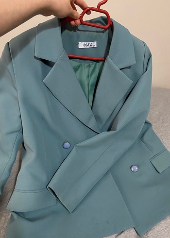 Mavi Düğmeli Kadın Blazer Ceket