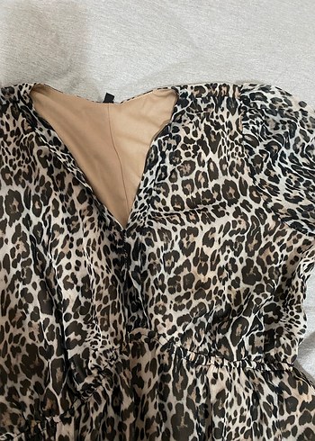 38 Beden kahverengi Renk Kahverengi Leopar Desenli Uzun Bohem Elbise