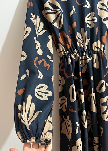 Bohem Uzun Kollu V Yaka Kadın Elbise - Görsel 2