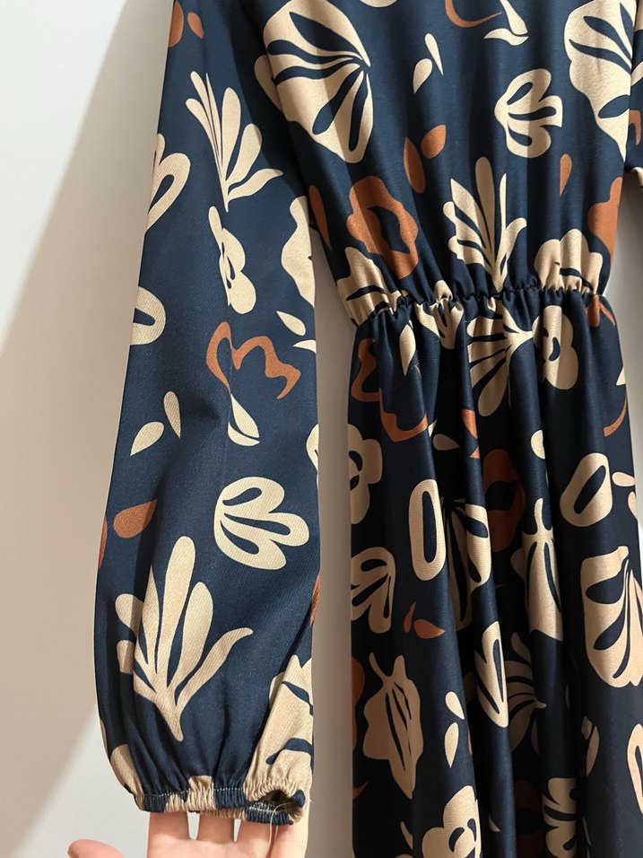 Bohem Uzun Kollu V Yaka Kadın Elbise - Görsel 2