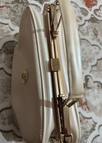 Beyaz Deri Kadın Çanta Tokalı Modern Klasik - Görsel 4