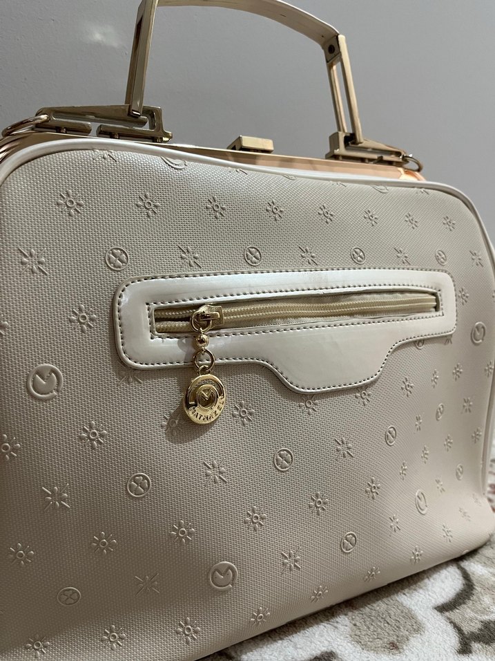 Beyaz Deri Kadın Çanta Tokalı Modern Klasik - Görsel 5