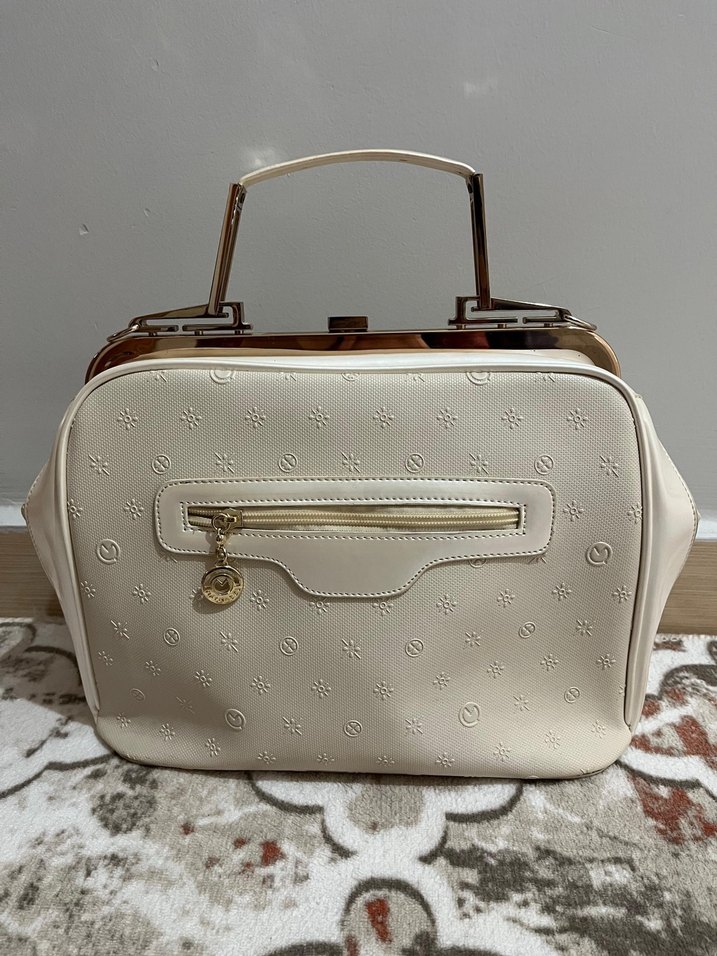 Beyaz Deri Kadın Çanta Tokalı Modern Klasik - Görsel 2