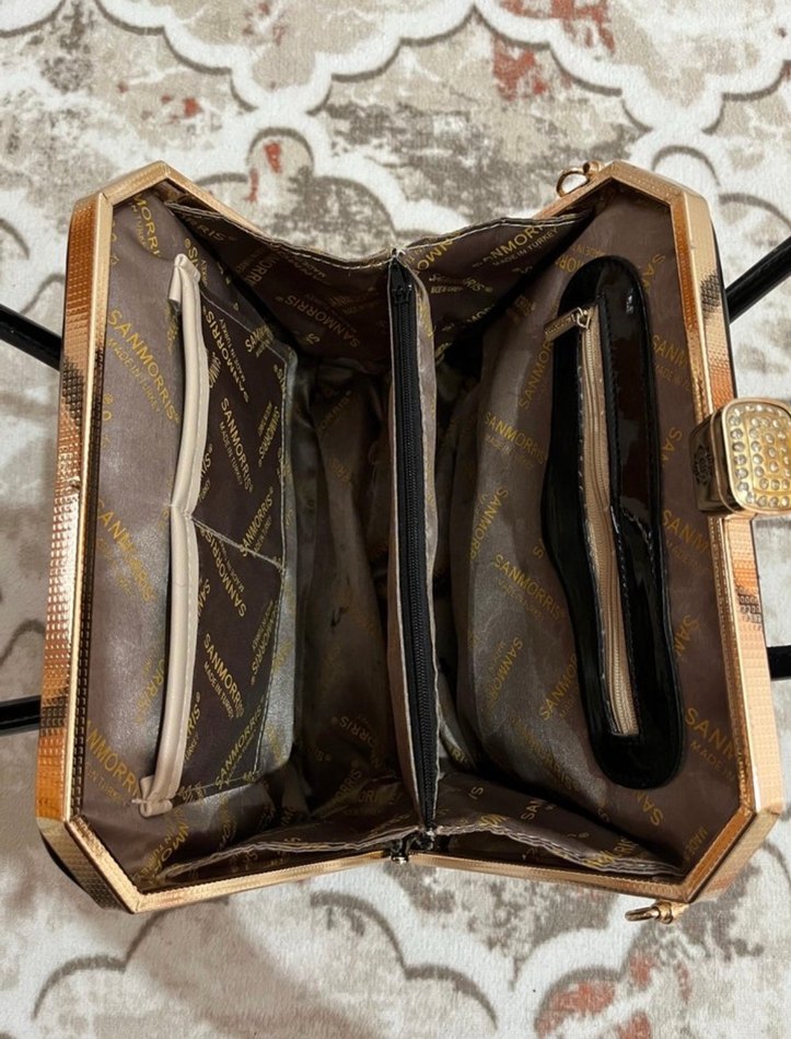 Parlak Siyah Deri Yılan Desenli Kadın Çanta - Görsel 4