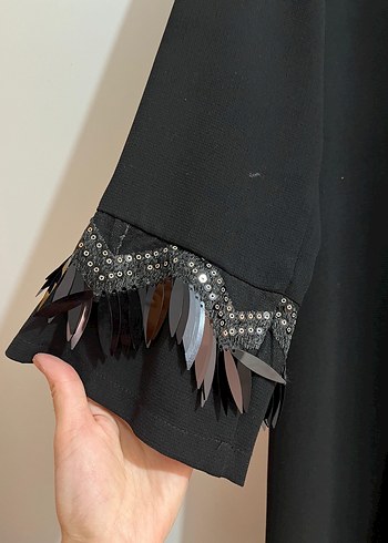 Uzun Siyah Gotik Nakışlı Kadın tunik - Görsel 2