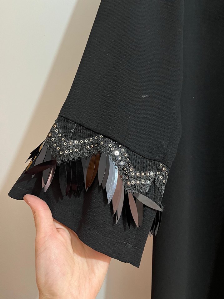 Uzun Siyah Gotik Nakışlı Kadın tunik - Görsel 2