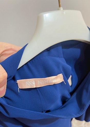 Uzun Kollu Lacivert Fırfırlı Elbise - Görsel 2