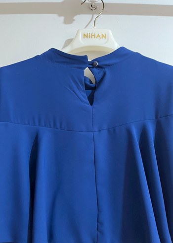 Uzun Kollu Lacivert Fırfırlı Elbise - Görsel 5