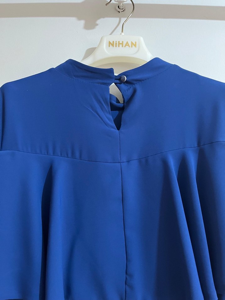 Uzun Kollu Lacivert Fırfırlı Elbise - Görsel 5