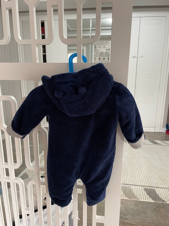 Koyu peluş Mavi Bebek Tulumu - Görsel 2