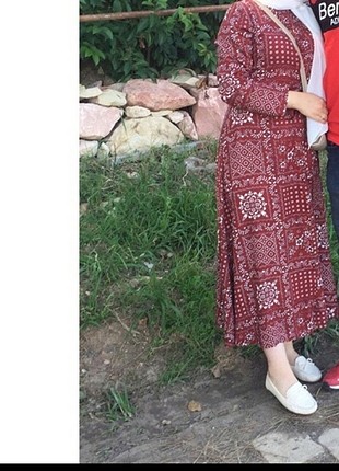 Midi tam uzun elbise kiremit rengi tesettür elbise