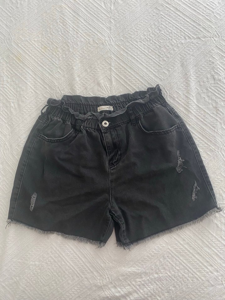 Siyah Bel Detaylı Kız çocuk Denim Mini Şort - Görsel 2