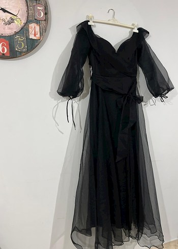Siyah Uzun Drape Detaylı Elbise
